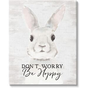 16x20 Don’t Worry Be Hoppy, Bunny Humor Stretched Canvas Wall Art – Wood Frame